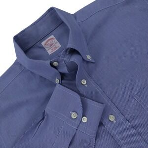 Brooks Brothers 346 Mens 15.5  Blue Micro Houndstooth Non-Iron Dress Shirt